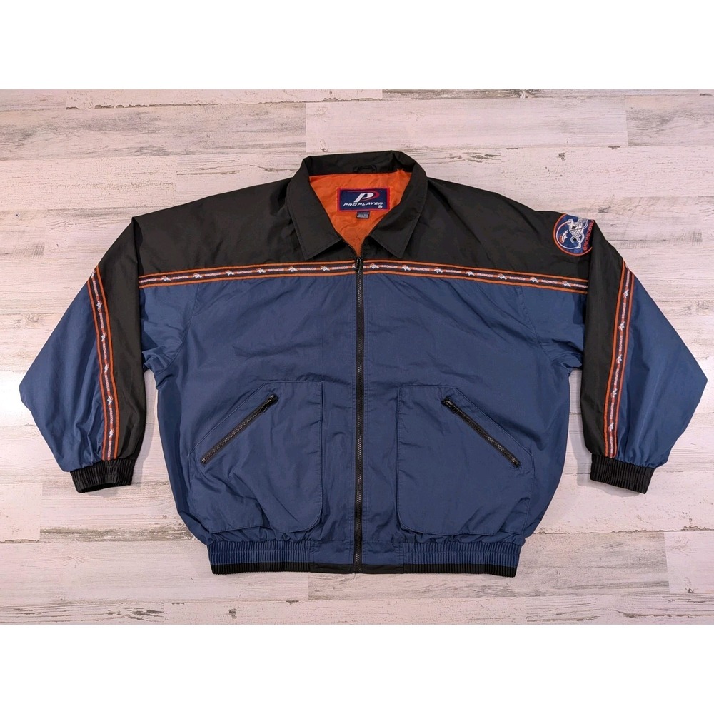 Vintage Y2K Pro Player Denver Broncos Jacket Mens XXL Full Zip Bomber NFL Navy